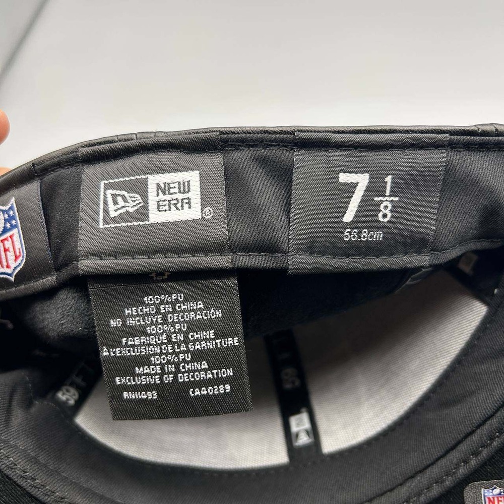 Las Vegas Raiders Hat Men 7 1/8 Black PU Leather 59Fifty New Era Fitted Cap New - Picture 6 of 8